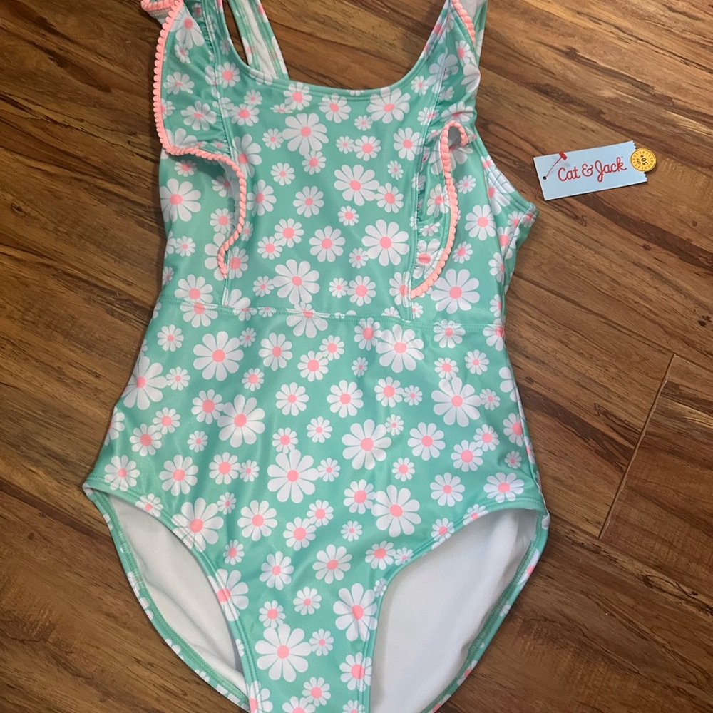 Cat & Jack Kids Floral One Piece - Mint and Coral